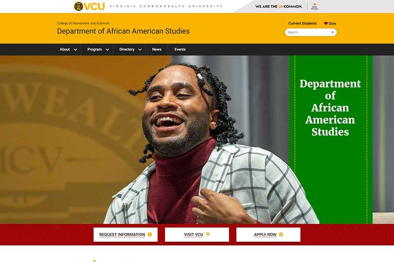 View the live, redesigned afam.vcu.edu home page the v.c.u. department of african american studies home page after its redesign