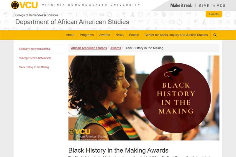 View a detail of the old afam.vcu.edu Black History in the Making Awards page