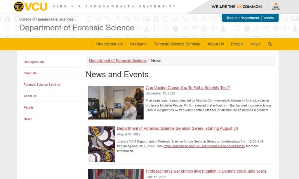 View the live page. forensicscience.vcu.edu news and events page