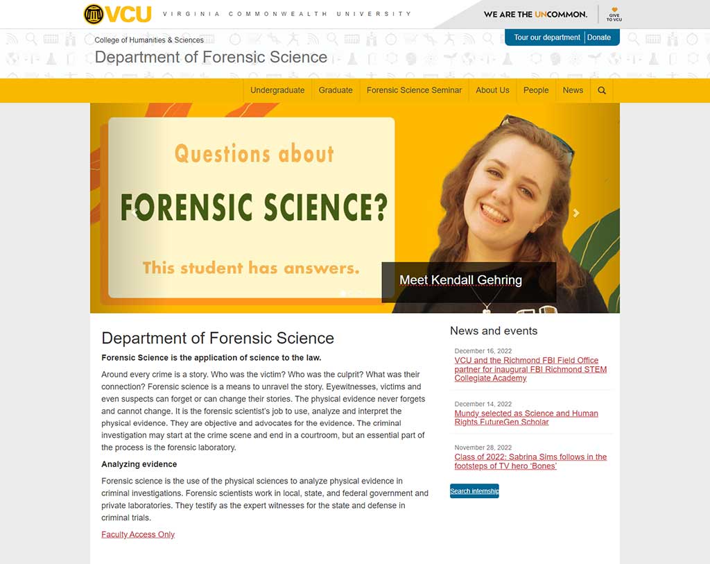 View the live page. the home page from the old v.c.u. forensic science website