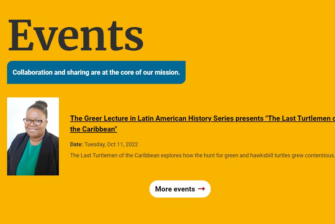 a part of a web page dedicated to promoting university events