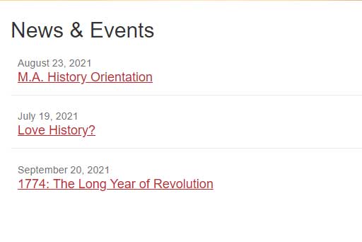 a news and events web page screenshot from the history department at virginia commonwealth university