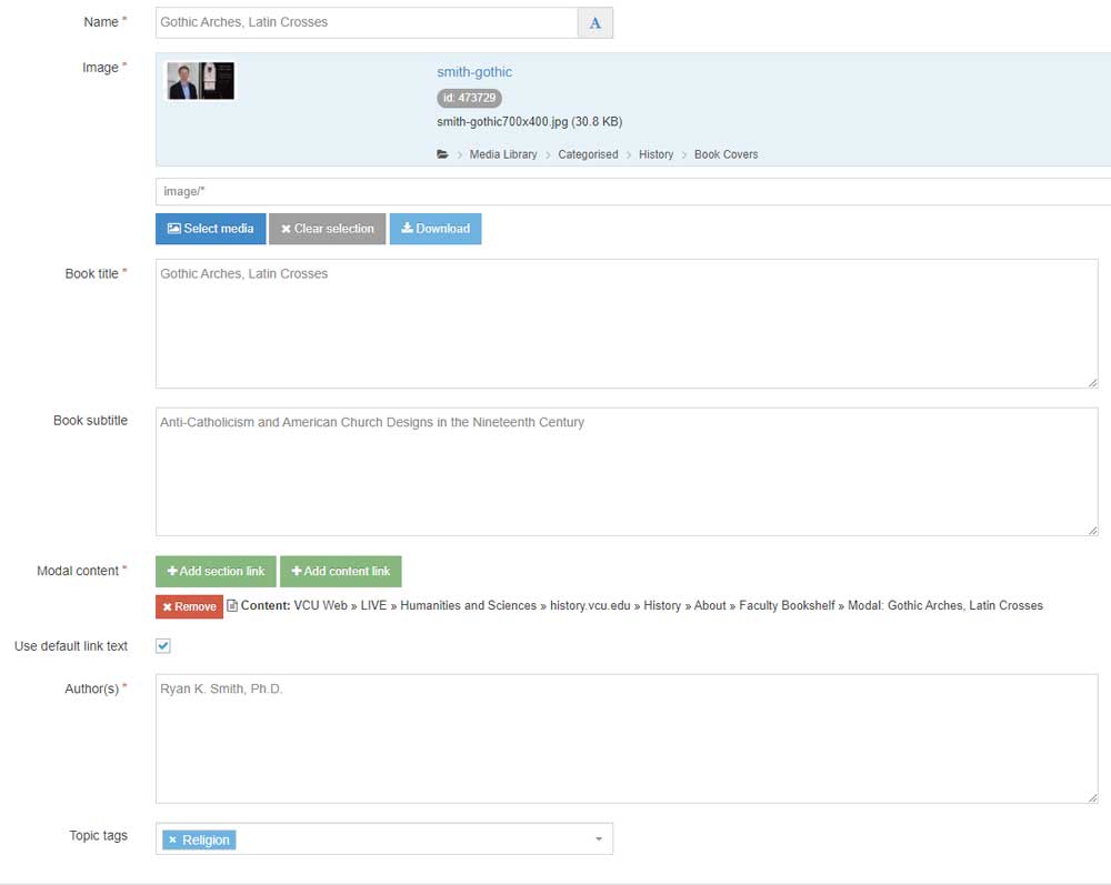 screenshot of the input fields for the faculty bookshelf plugin