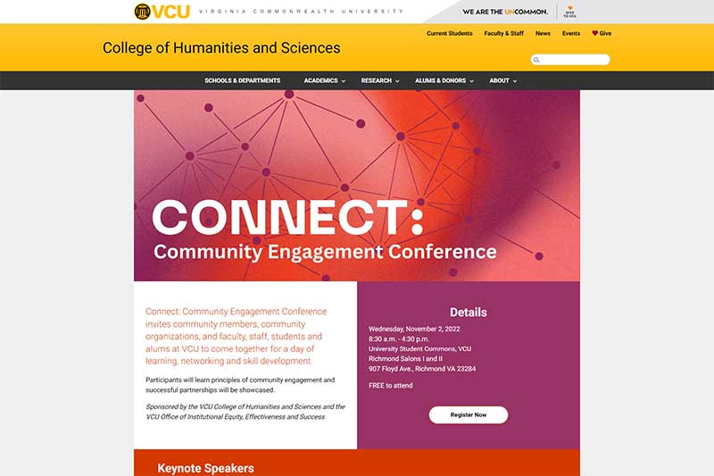 desktop view of the connect: community engagement conference